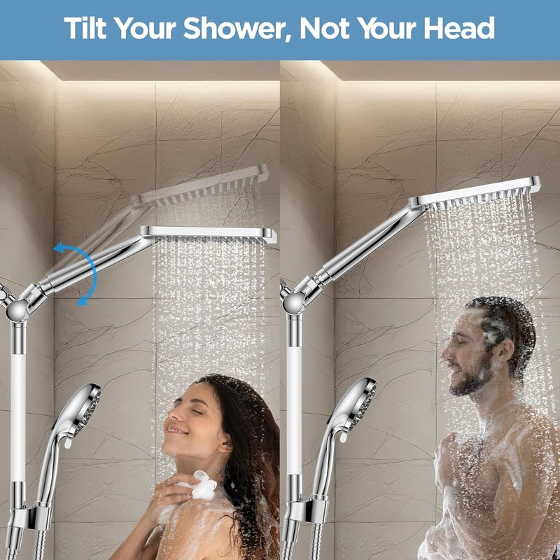 MakeFit Dual Handheld Shower Head Combo, 2-in-1 Rain Shower Heads System Wide Rainfall Shower Head and 10 Modes High Pressure Hand Held Showerhead with Built-in Power Wash - Chrome - Image 3